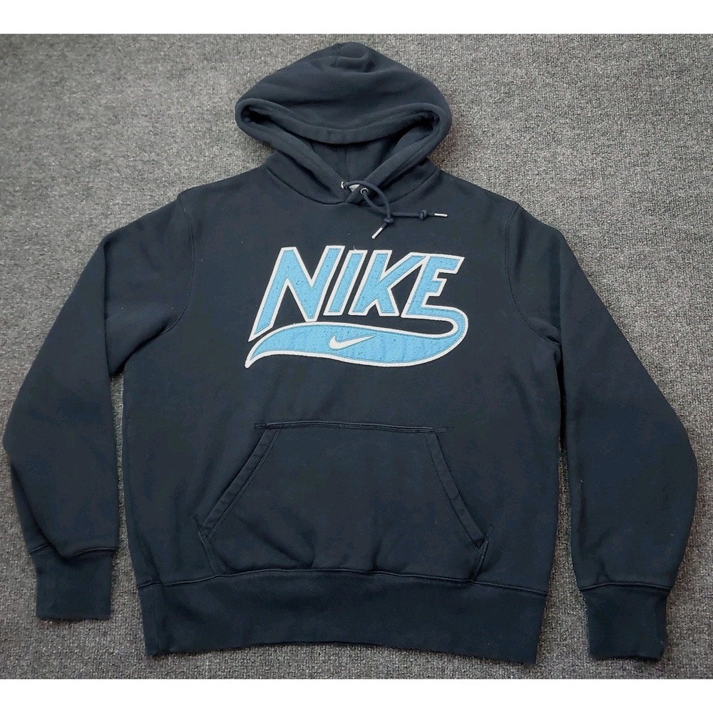Nike Mens Pullover Embroidered BIG Swoosh Hoodie Size Large Blue Long Sleeves